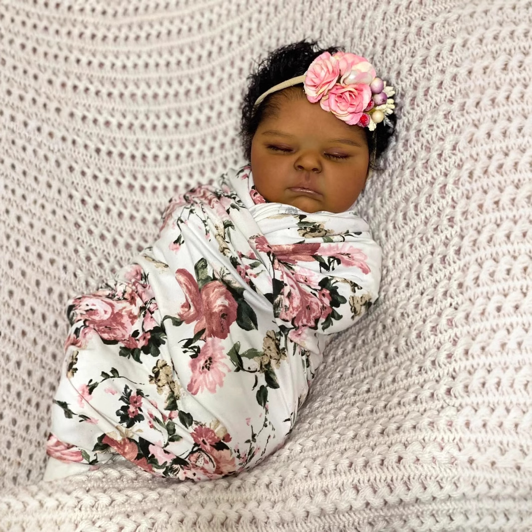 Reborn Baby Doll Silicone Realistic - Melocotones de piel oscura, muñeca realista