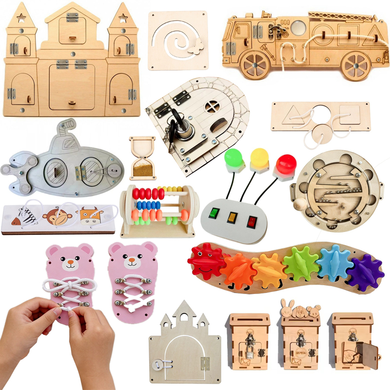 Montessori Wooden Busy Board Toddler - Tablero de actividades Montessori DIY, accesorios
