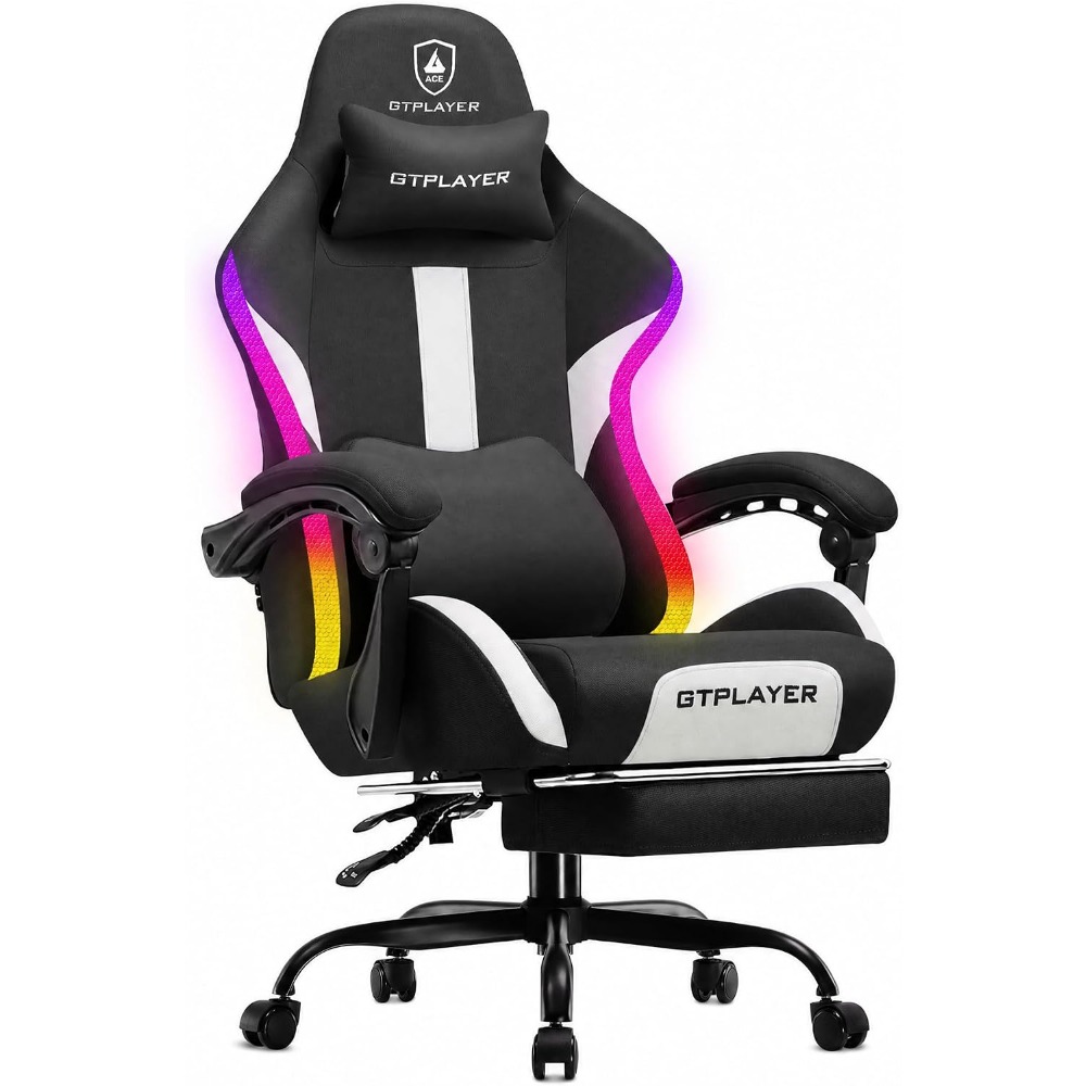 Video Games - Silla de Juego RGB con Reposapiés,