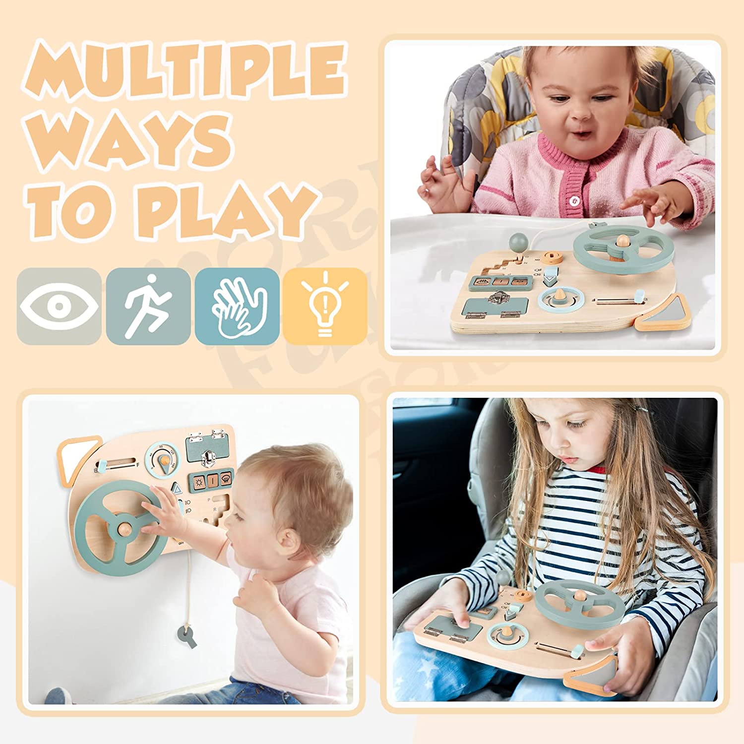 Volante de juguete Montessori, - Montessori Wooden Busy Board Toddler reseña y precio
